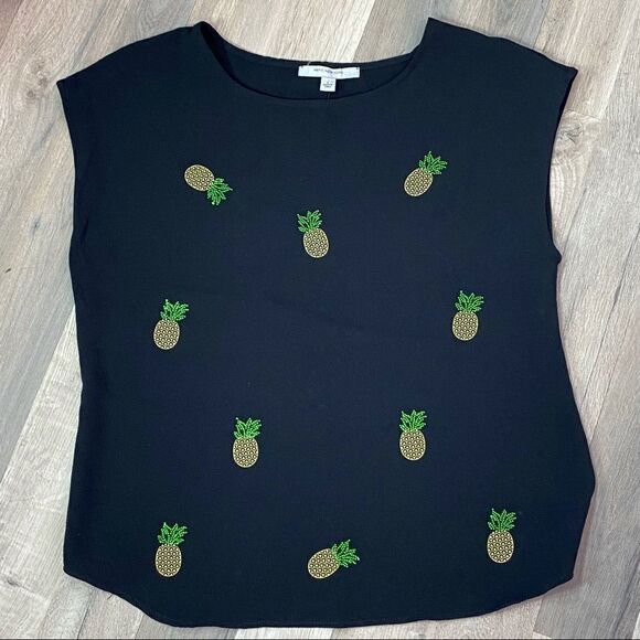 Marc New York Rhinestone Pineapple Blouse Black Large Sleeveless Popover NWT - Picture 1 of 12